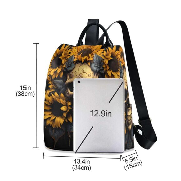 5004 Sunflower Smile Skull Travel Backpack Purse Multipurpose Design main image 5